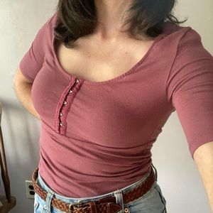 Bustier Mauve Round Scoop Neck Top XS